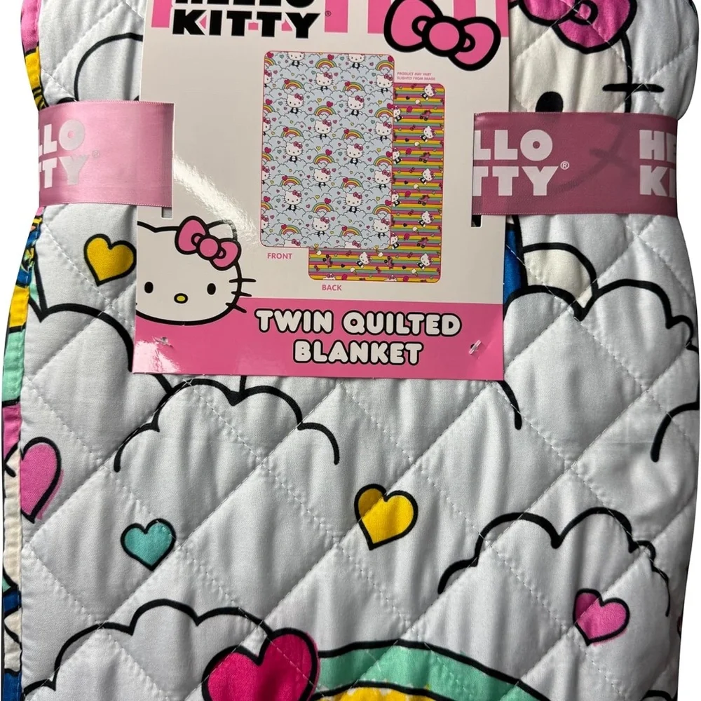 Hello Kitty Quilted Reversible Throw Blanket - Light Blue/Rainbow, 60
